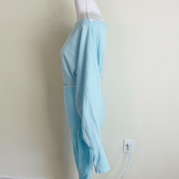 Fashion Nova Aqua Blue Ribbed Long Sleeve & Pants Set - Picture 5 of 14